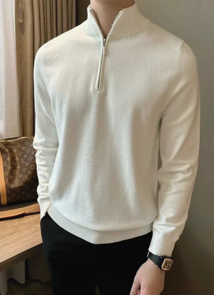 Pull à Demi-Zip en Maille - Blanc